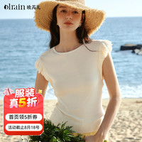OLRAIN 2026夏季新款圆领荷叶边薄款套头通勤百搭针织衫女上衣 米杏色 M