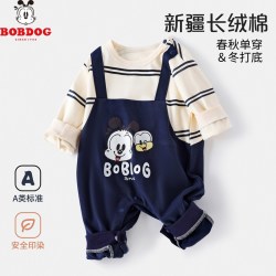 巴布豆 婴儿连体服春秋薄款长袖运动风婴幼宝宝外出服纯棉背带哈衣