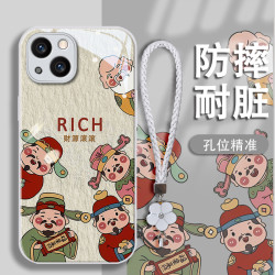 汇客凡品 福禄财神苹果13/14/15全包手机壳vivo/oppo华为mate60pro玻璃壳女