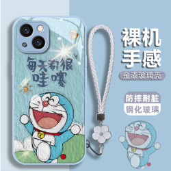汇客凡品 适用于苹果/华为/OPPO/VIVO/小米金属漆玻璃壳哇塞叮当猫手机壳女