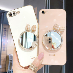 适用苹果7plus/8plus手机壳女款网红软硅胶防摔镜头全包边补妆镜