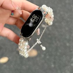 适用小米手环10/9/8珍珠腕带7表带5/43NFC版淡粉串珍珠手链腕带女