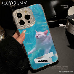 夏泳猫咪适用创意可爱萌苹果15华为一加oppo小米手机防摔壳Paoive