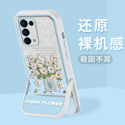 适用隐形支架闪粉油画花透明防摔壳女