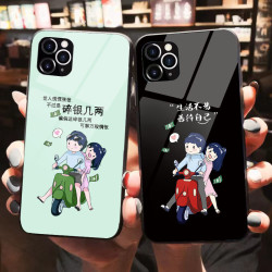 适用苹果17/华为/小米/oppo/vivo卡通情侣个性液态玻璃创意手机壳