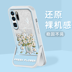 适用华为P30Pro 支架闪粉油画花半透硅胶软壳全包摄像头