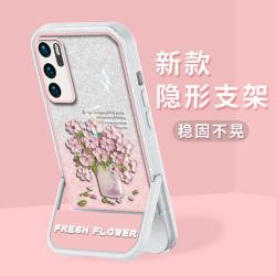 适用华为P40系列凳子支架闪粉油画花高级感透明防摔壳女款