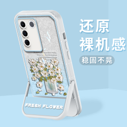 适用vivo S16-S16Pro支架闪粉油画花半透硅胶软壳全包摄像头