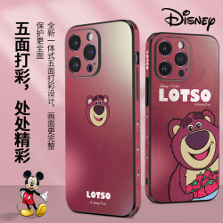 迪士尼 正版适用iPhone15ProMax草莓熊潮牌皮纹防摔全包手机壳14