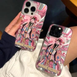 粉色财神爷适用iPhone16/15promax苹果手机极光壳14/13防摔保护