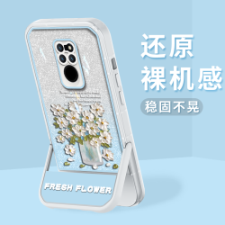 适用华为Mate20 支架闪粉油画花半透硅胶软壳全包摄像头