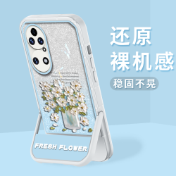 适用华为P50Pro 支架闪粉油画花半透硅胶软壳全包摄像头
