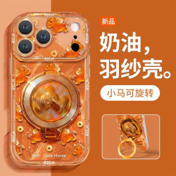 新年金币小马支架泡芙羽纱手机壳适用苹果华为vivo小米oppo