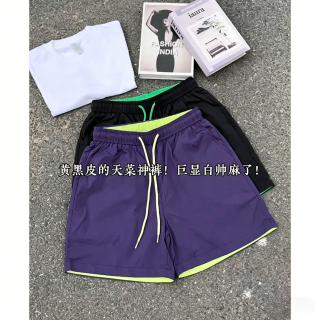 紫色户外尼龙速干短裤男夏季薄款冰丝凉感运动裤子美式撞色五分裤