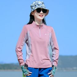 速干长袖女春秋季弹力透气快干衣运动跑步登山服时尚拼色立领T恤
