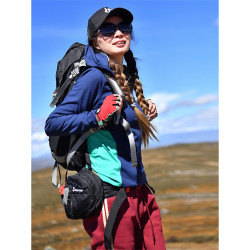 北京森林户外原创休闲旅行登山速干透气弹力拼色连帽长袖T恤女式