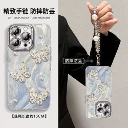 镜头膜立体蝴蝶挂链羽纱手机壳适用苹果/华为/vivo/oppo/小米防摔