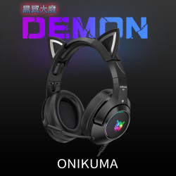 ONIKUMA ONIKUNA黑色小恶魔猫耳朵电竞游戏耳机头戴式电脑耳麦潮流个性