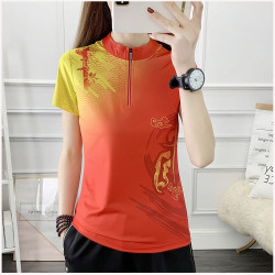 户外翻领速干衣女短袖t恤夏透气中国风运动服羽毛球衣半袖polo衫