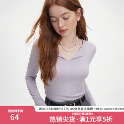 范思蓝恩 秋季V领套头百搭长袖针织T恤女秋季2024通勤修身针织衫上衣 香芋紫 S