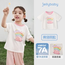jellybaby 女童夏季短袖2026新款儿童撞色短袖宽松小童夏日甜美宝宝休闲上衣