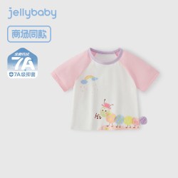 jellybaby [7A抗菌]儿童短袖t恤2女童夏季卡通衣服男童撞色夏装宝宝可爱上衣