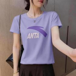 安踏 logo短袖T恤女士夏季休闲简约舒适显瘦针织正肩成人短T上衣