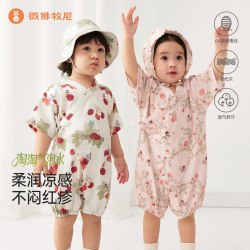 wismorni 宝宝短袖连体衣夏季薄款透气婴儿衣服纱布夏装
