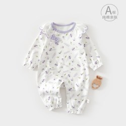 小聪熊 婴儿连体衣秋季纯棉婴幼儿宝宝秋装外出衣服女宝公主超萌哈衣80码
