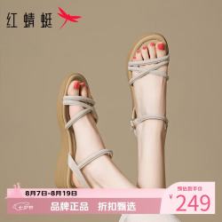 红蜻蜓 女鞋休闲低跟凉鞋 夏季一字带凉鞋运动百搭优雅女士罗马凉鞋子
