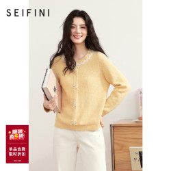 诗凡黎（‘S EIFINI）诗凡黎毛针织衫蝴蝶结蕾丝浪漫千金女25春夏新毛衣圆领