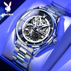 PLAYBOY 2023新款花花公子男士手表机械表正品全自动镂空夜光运动品牌腕表