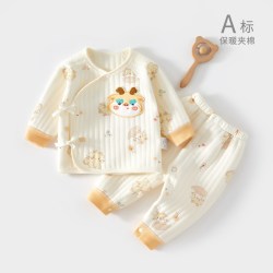 温巢 新生婴儿衣服秋季纯棉59码夹棉保暖初生满月宝宝分体套装秋冬a类2