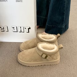 婉亦雅 厚底雪地靴女款2026新款冬季毛毛勃肯鞋加绒加厚短靴子东北大棉鞋