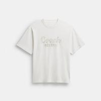 COACH 女款棉质草书体COACH刺绣圆领落肩T恤