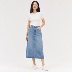 COACH 女款中腰拉链牛仔长裙长裙