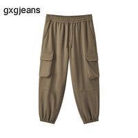 每日必抢:gxgjeans 【限时五折】 美式口袋设计宽松束脚工装休闲长裤 咖色