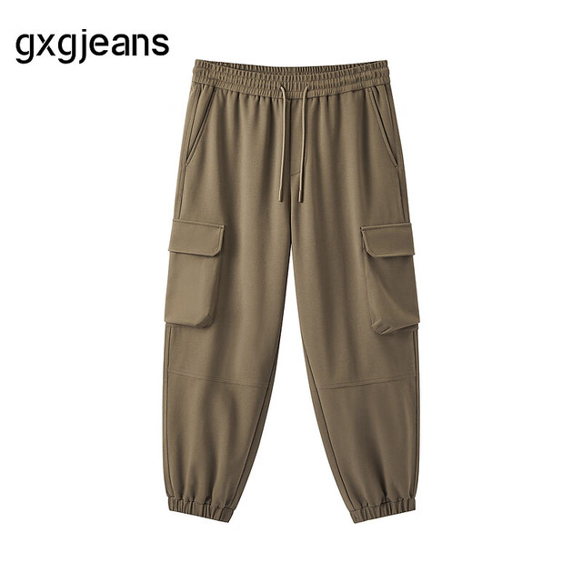 每日必抢：gxgjeans 【限时五折】 美式口袋设计宽松束脚工装休闲长裤 咖色