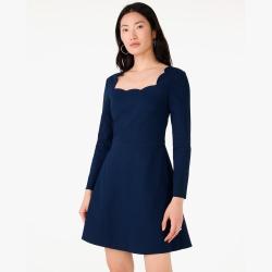 Kate Spade 夏日狂欢购品牌自营U型领波浪边长袖收腰连衣裙A字裙