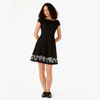 Kate Spade 七夕节礼物品牌自营时尚优雅一字领黑白刺绣花卉收腰A字连衣裙