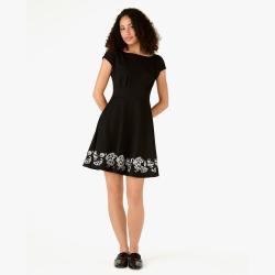 Kate Spade 七夕节礼物品牌自营时尚优雅一字领黑白刺绣花卉收腰A字连衣裙