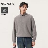 gxgjeans 【限时五折】 美式坑条肌理简约时尚半开襟高领毛衣线衫 浅咖色
