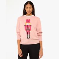 Kate Spade 七夕节礼物品牌自营时尚轻奢圆领胡桃夹子图案粉色女式毛衣