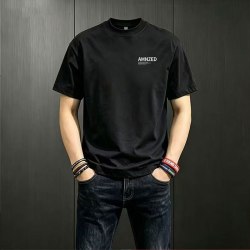 榄本 品牌棉质男士短袖t恤夏季休闲宽松圆领半袖小众显瘦上衣纯棉黑色