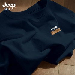 JEEP SPIRIT Jeep吉普简约宽松重磅纯棉短袖t恤男款2026新款藏青色运动风半袖