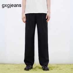 gxgjeans 【限时五折】 美式松紧腰垂顺宽松直筒休闲长裤 黑色