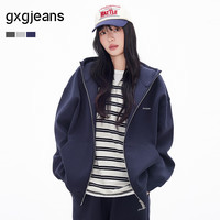 gxgjeans 【限时五折】 美式简约宽松休闲运动连帽卫衣 藏青色