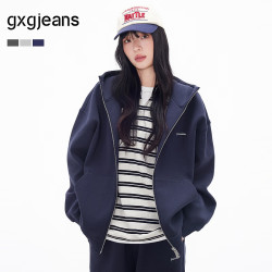 gxgjeans 【限时五折】 美式简约宽松休闲运动连帽卫衣 藏青色