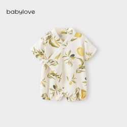 Babylove 啵啵水果茶连体衣婴儿夏季薄款竹棉山茶纱布宝宝短袖哈衣