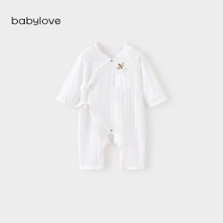 Babylove [限时回馈价]babylove新生儿连体衣夏季纯棉系带提花透气双层护肚